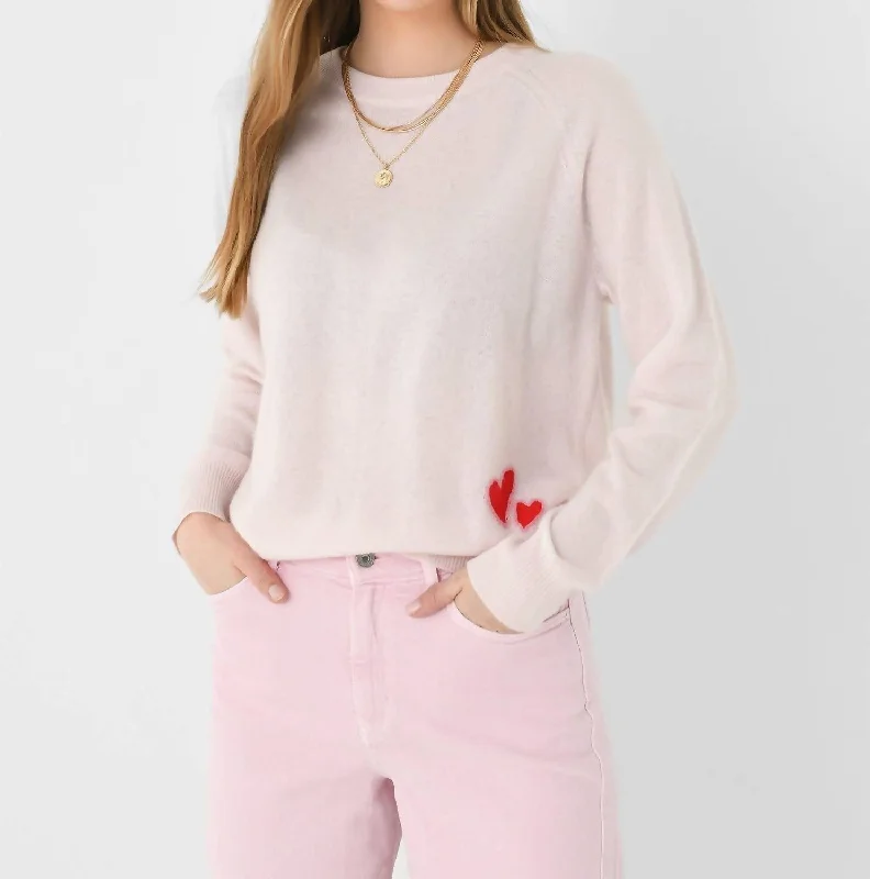 Plus Size Women's Oversized Chunky Knit SweatersCashmere Embroidered Heart Sweater In Pink Sand Combo