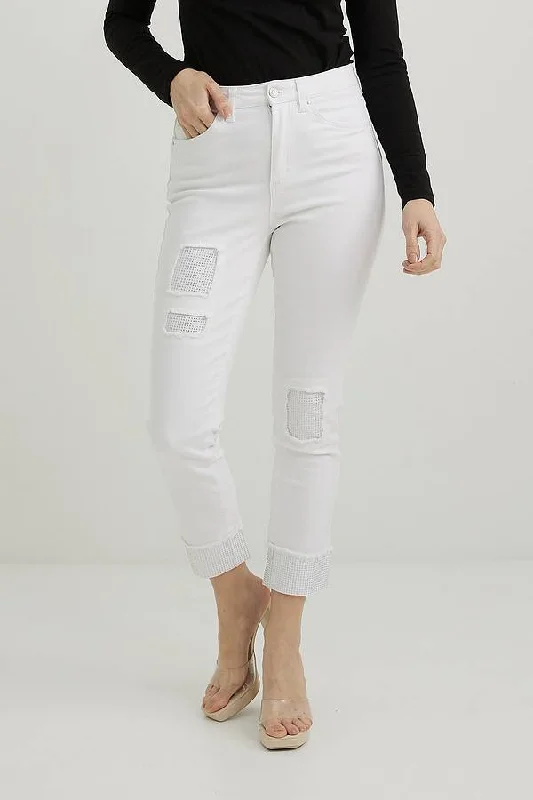 Mock Neck Women's Alpaca Wool Sweaters in Earth TonesJoseph Ribkoff White Embellished Pants