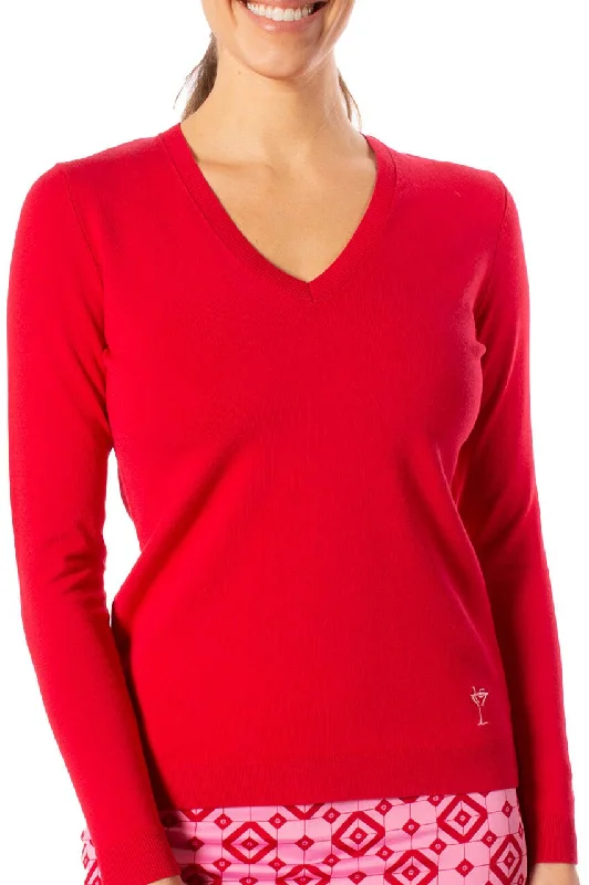 Bell - Sleeve Women's Mohair - Wool Blend SweatersRed Stretch V-Neck Sweater