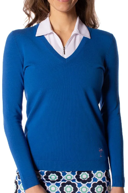 Plus Size Women's Side - Slit Sweaters in Bold SolidsRoyal Blue Stretch V-Neck Sweater