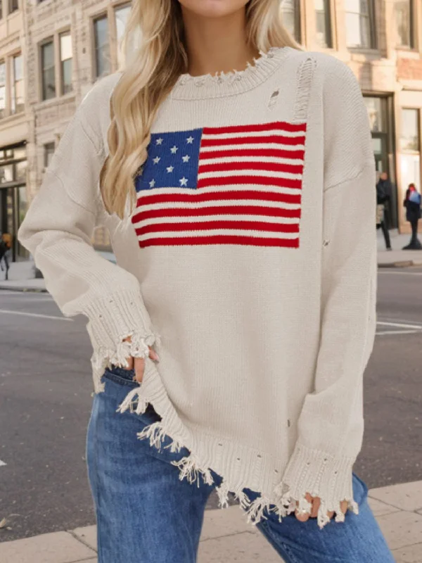 Mock Neck Women's Alpaca Wool Sweaters in Earth TonesUS Flag Distressed Round Neck Long Sleeve Sweater