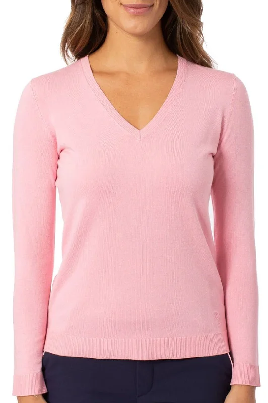 Open - Front Women's Cardigan - Style Mohair SweatersLight Pink Stretch V-Neck Sweater