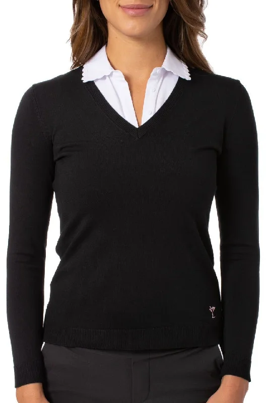 Boat Neck Women's Merino Wool Sweaters in Neutral ShadesBlack Stretch V-Neck Sweater