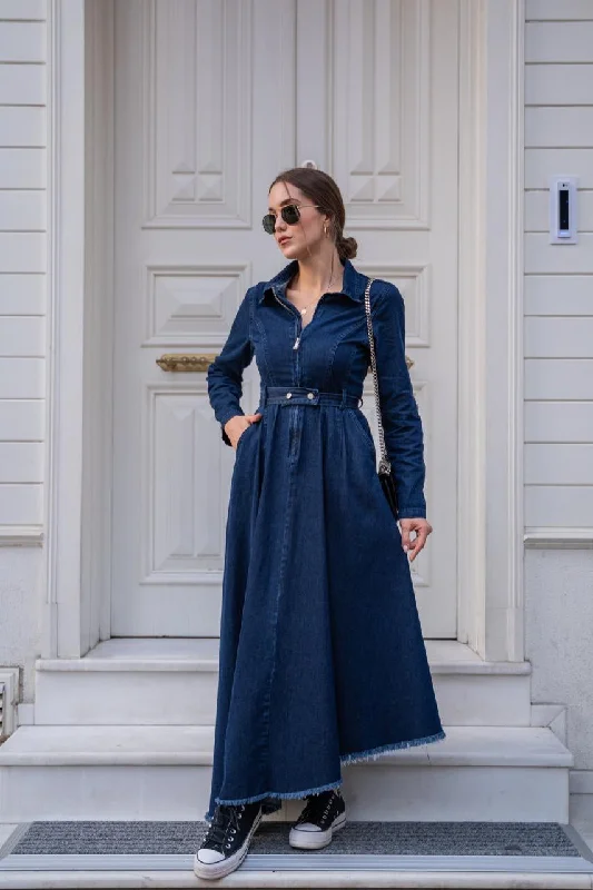 Wrap - Style Women Dress with Adjustable Fit for All Body TypesDenim Dress 1564