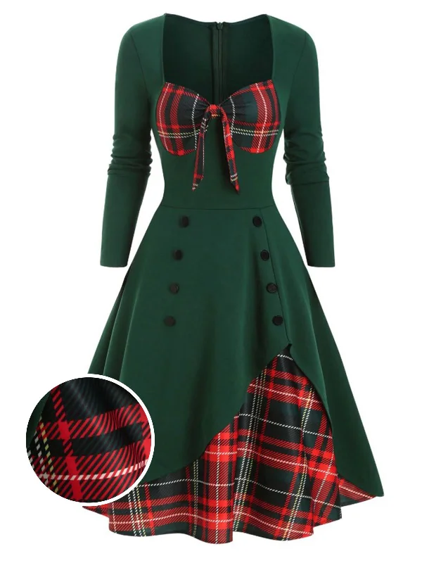 Ball Gown Women Dress with a Full Skirt for a Princess - like Look1950s Sweetheart Plaid Patchwork Dress