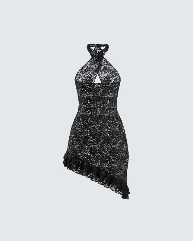 Halter Neck Women Dress to Show Off the Shoulders and NecklineAmbra Black Lace Halter Dress