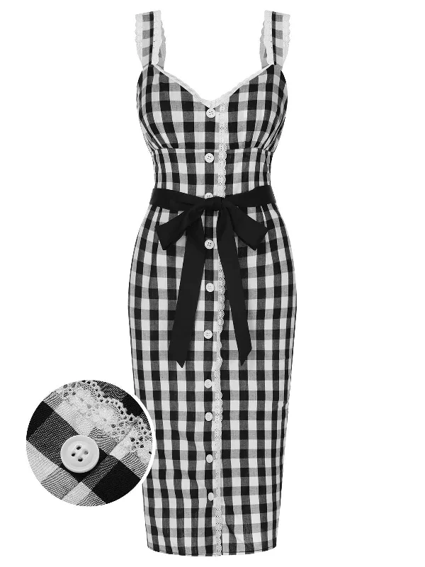 Sheath Women Dress with a Tailored Fit for a Professional LookBlack 1960s Lace Trim Gingham Bow Dress