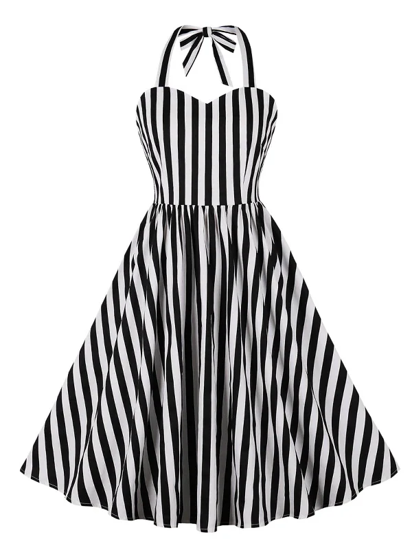 Ball Gown Women Dress with a Full Skirt for a Princess - like LookBlack 1950s Vertical Stripes Halter Dress