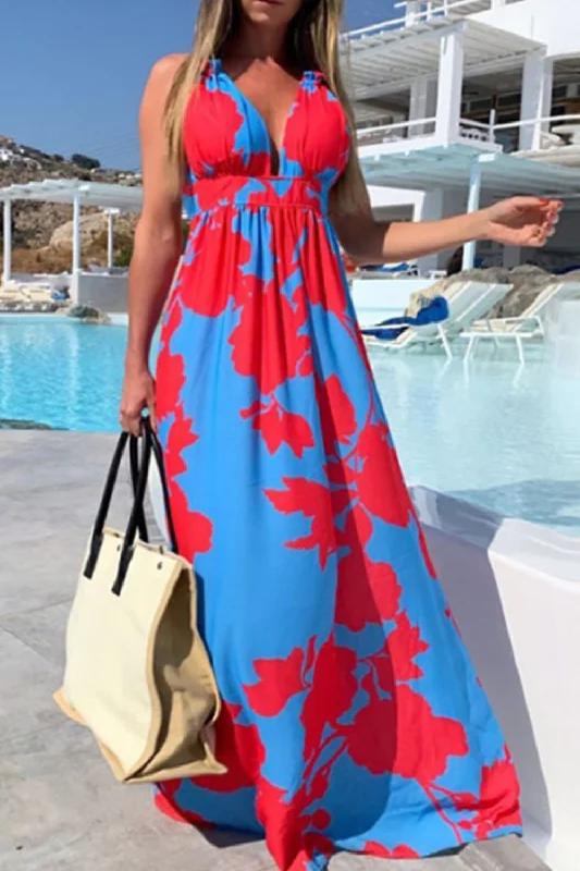 Halter Neck Women Dress to Show Off the Shoulders and NecklineContrast Halter Neck Maxi Dress