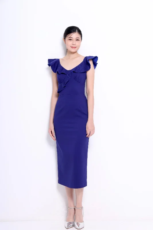 Mermaid - Style Women Dress with a Fitted Silhouette for Special OccasionsDelphine Ruffle Midi Dress