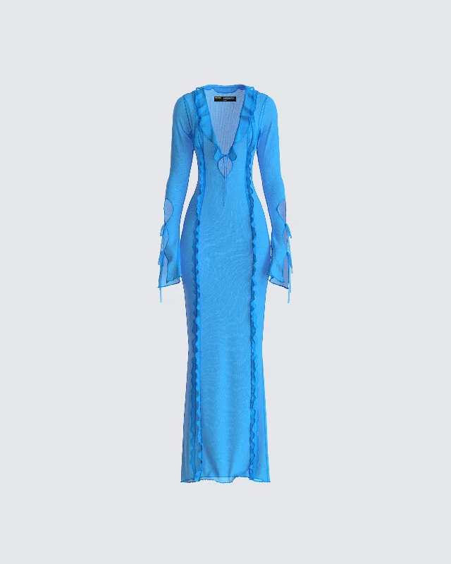 Sheath Women Dress with a Tailored Fit for a Professional LookFlorence Blue Mesh Maxi Dress