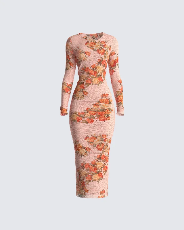 Lace - Embellished Women Dress for an Elegant and Sophisticated AppearanceGardenia Rose Print Mesh Midi Dress