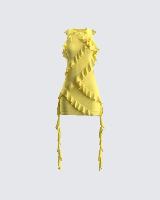 Pleated Women Dress with a Timeless and Elegant TextureGem Yellow Ruffle Mini Dress