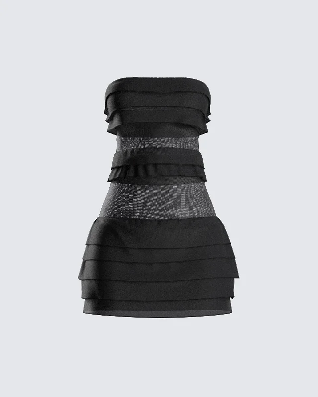 Strapless Women Dress with a Built - in Bra for Comfort and SupportIssa Black Tiered Mini Dress