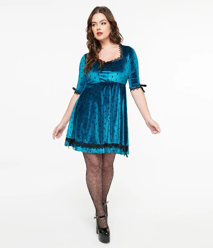 Shift Women Dress with a Simple and Classic Design for Everyday WearJawbreaker Teal & Black Teardrop Velvet Mini Dress