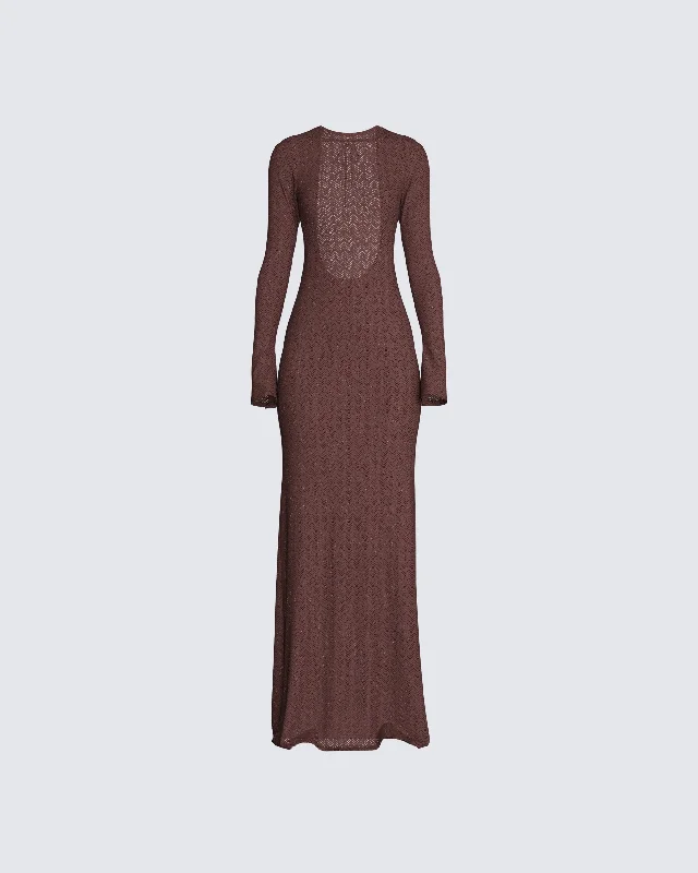 Ruffled Women Dress with Multiple Layers for a Playful and Girly StyleLandis Brown Knit Maxi Dress