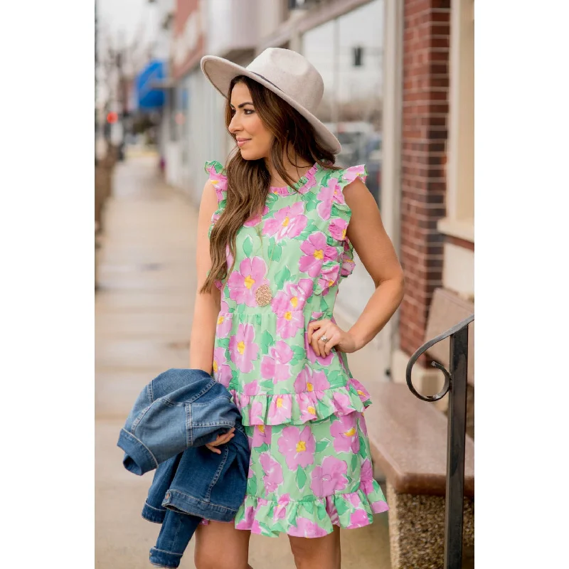 Halter Neck Women Dress to Show Off the Shoulders and NecklineLarge Floral Print Ruffle Dress