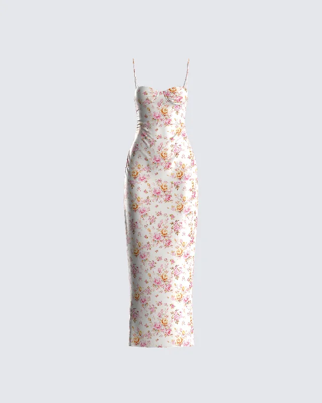 Halter Neck Women Dress to Show Off the Shoulders and NecklineMaelle Ivory Flower Print Dress