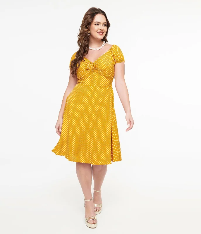 Ruffled Women Dress with Multiple Layers for a Playful and Girly StyleMustard & White Polka Dot Fit & Flare Dress