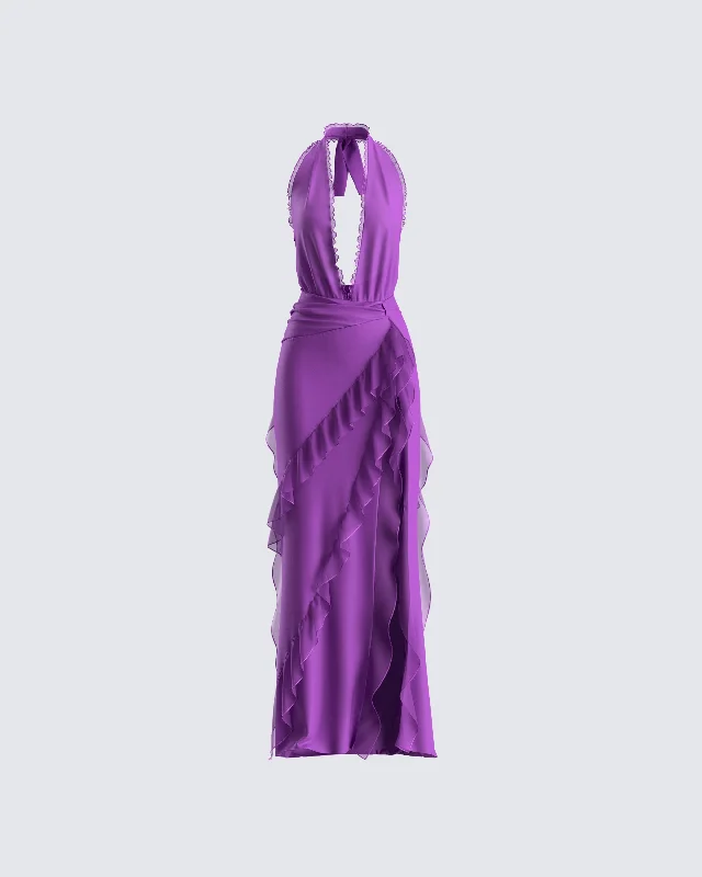 Wrap - Style Women Dress with Adjustable Fit for All Body TypesNandi Purple Ruffle Maxi Dress