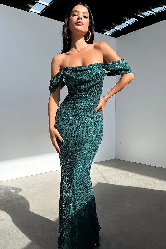 Ruffled Women Dress with Multiple Layers for a Playful and Girly StyleNara Maxi Dress - Emerald