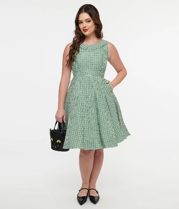 Mini Women Dress with a Short Hem for a Young and Trendy StyleOrchid Bloom 1950s Green & Black Plaid Fit & Flare Dress