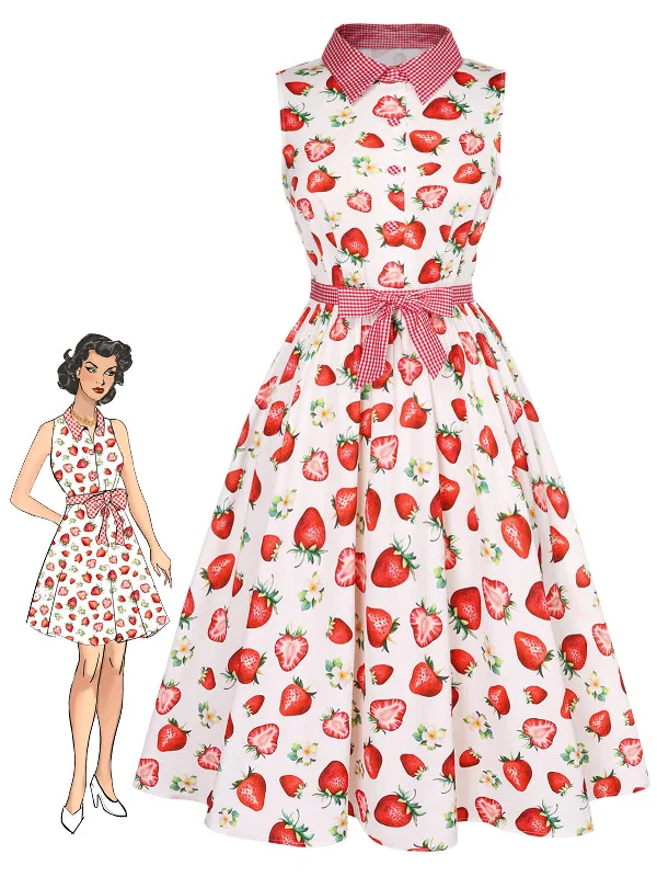 Backless Women Dress for a Sexy and Alluring Look at Evening EventsPink 1940s Strawberry Plaid Shirt Collar Dress