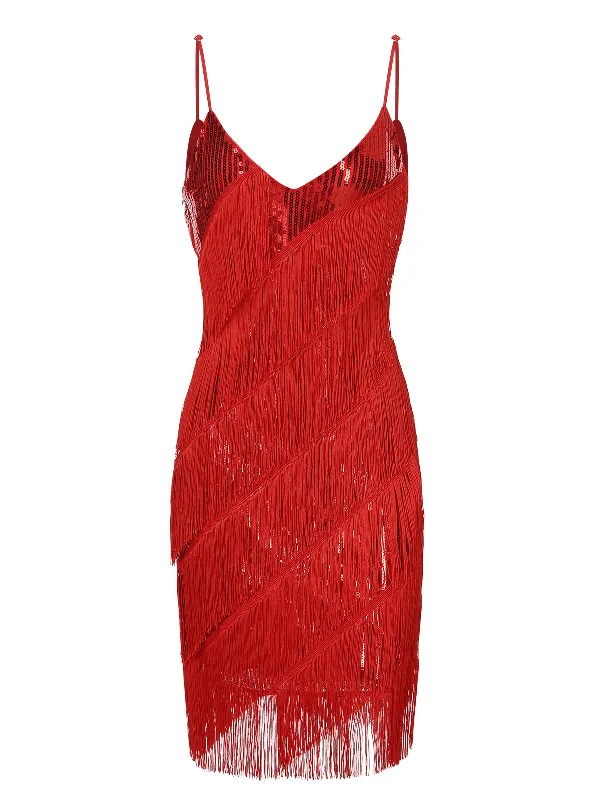 Shift Women Dress with a Simple and Classic Design for Everyday WearRed 1920s Spaghetti Strap Sequin Fringe Dress