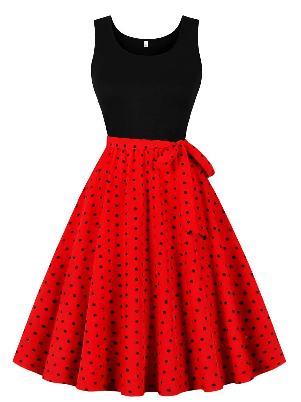 Wrap - Style Women Dress with Adjustable Fit for All Body TypesRed 1950s Polka Dot Patchwork Belt Dress