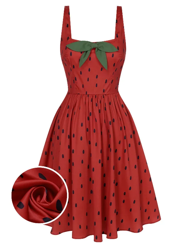 Off - the - Shoulder Women Dress for a Romantic and Feminine LookRed 1950s Strawberry Seed Straps Dress