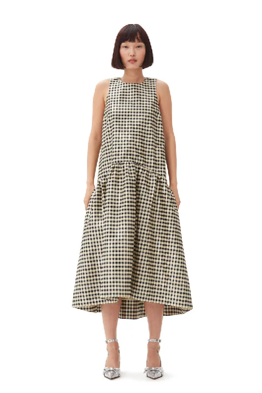 Pleated Women Dress with a Timeless and Elegant TextureShiny Check Midi Dress