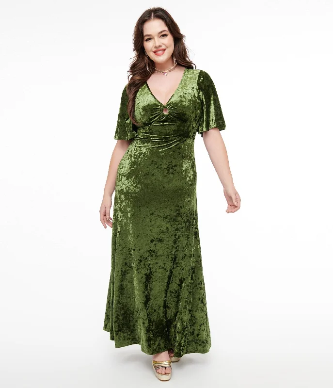 Backless Women Dress for a Sexy and Alluring Look at Evening EventsSmak Parlour 1970s Mossy Green Velvet Cutout Maxi Dress