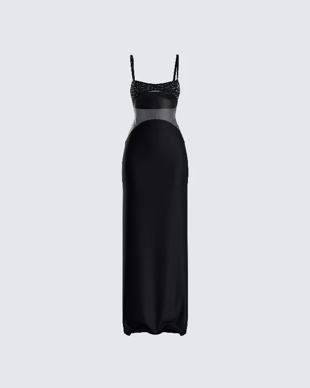 Backless Women Dress for a Sexy and Alluring Look at Evening EventsTahlia Black Rhinestone Maxi Dress