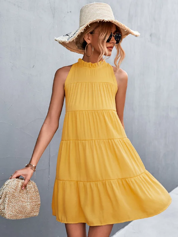 Ruffled Women Dress with Multiple Layers for a Playful and Girly StyleTie Back Mock Neck Tiered Dress