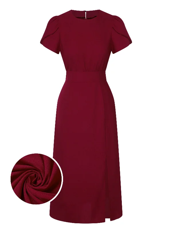 Empire Waist Women Dress to Accentuate the Bust and Conceal the WaistWine Red 1960s Solid Side Slit Dress