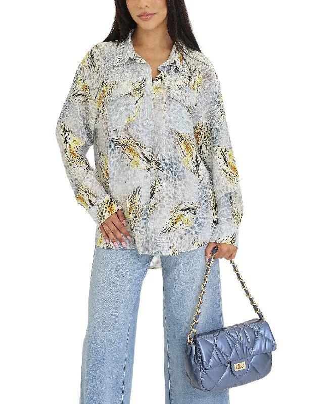 Women's Long Sleeve Turtleneck Cashmere SweatersAnimal Print Blouse w/ Crystals