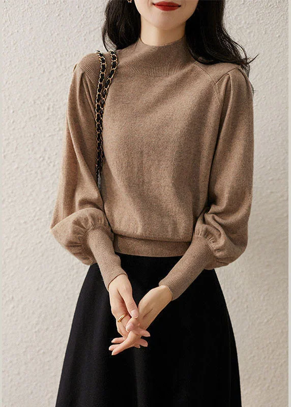 Bell - Sleeve Women's Mohair - Wool Blend Sweatersdiy Khaki Patchwork fashion Knit Sweaters Winter