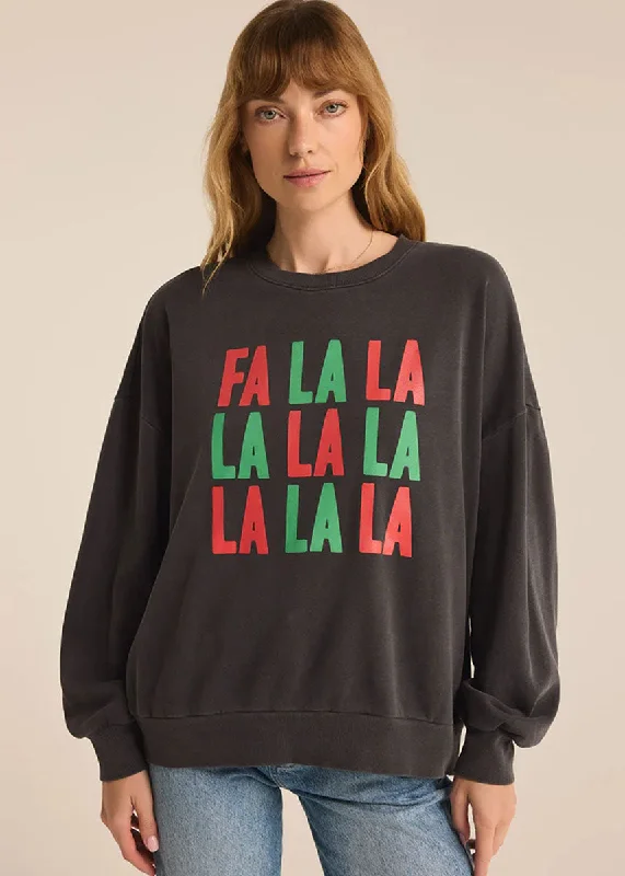 Plus Size Women's Sequined Sweaters for Special OccasionsFa La La Sunday Sweatshirt - Black Sand