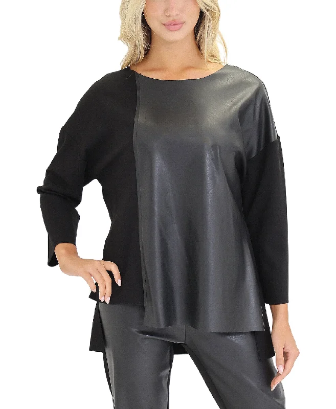 Cropped Women's Angora Blend Sweaters for a Trendy LookFaux Leather Combo Asymmetrical Top