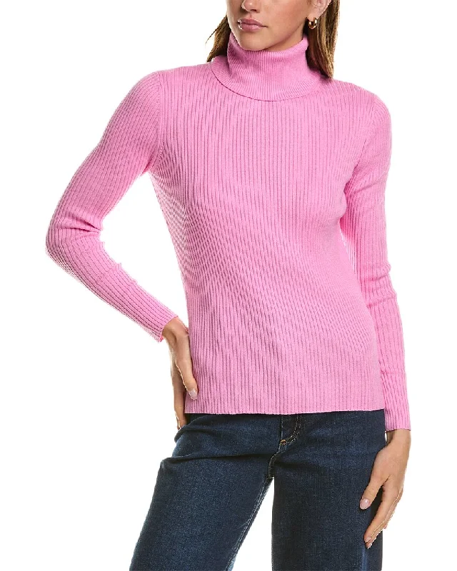 Plus Size Women's Belted Cable Knit SweatersHannah Rose Turtleneck Cashmere-Blend Sweater