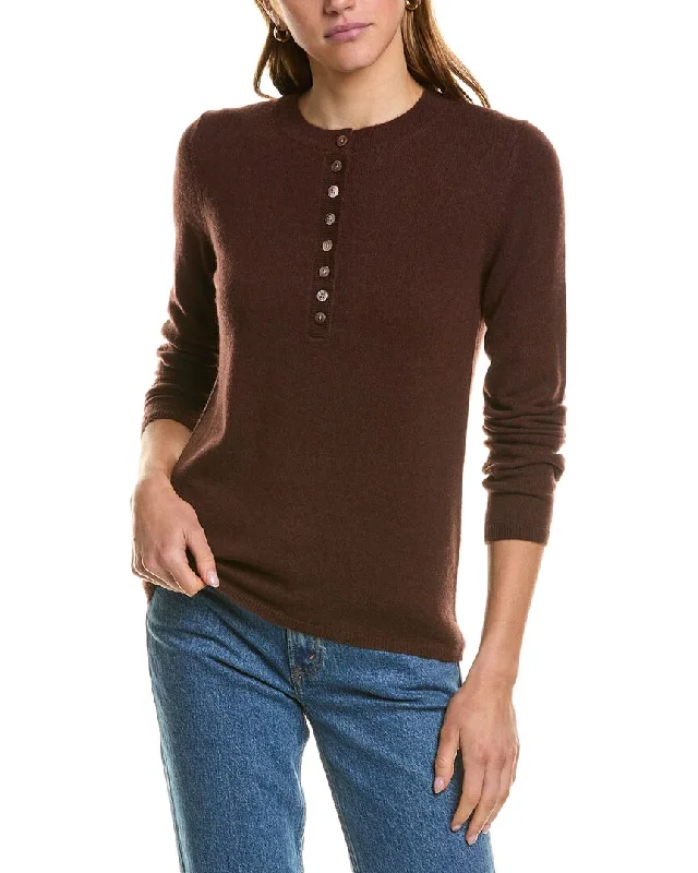 Short Sleeve Women's Cotton Blend Sweaters in Pastel ColorsInCashmere Henley Cashmere Sweater