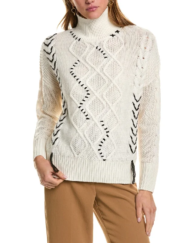 Plus Size Women's Embroidered Sweaters in Ethnic StylesKier + J Turtleneck Wool & Cashmere-Blend Sweater