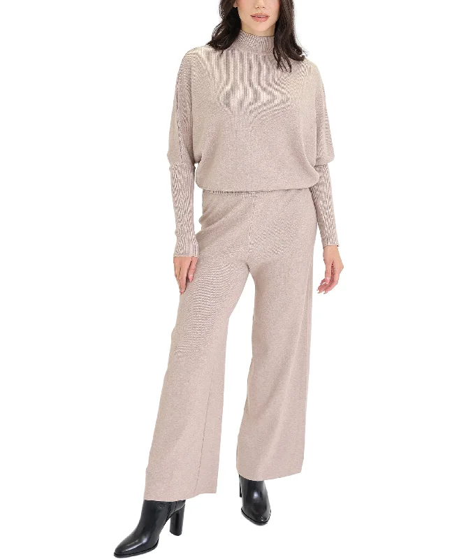 V - Neck Women's Ribbed Wool Sweaters for FallKnit Top & Pants Set - 2 Pc Set