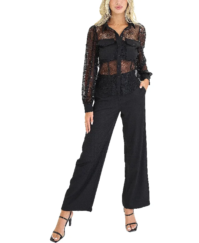 Plus Size Women's Ruffled Hem Sweaters in Floral PrintsLace Sequin Blouse & Pant Set- 2 Pc Set