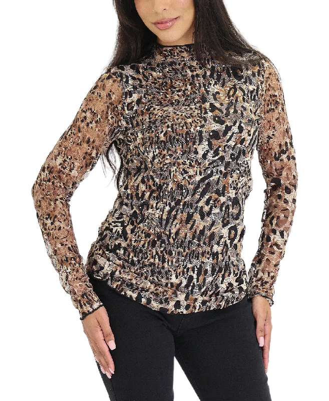 V - Neck Women's Ribbed Wool Sweaters for FallLeopard Lace Top w/ Crystals