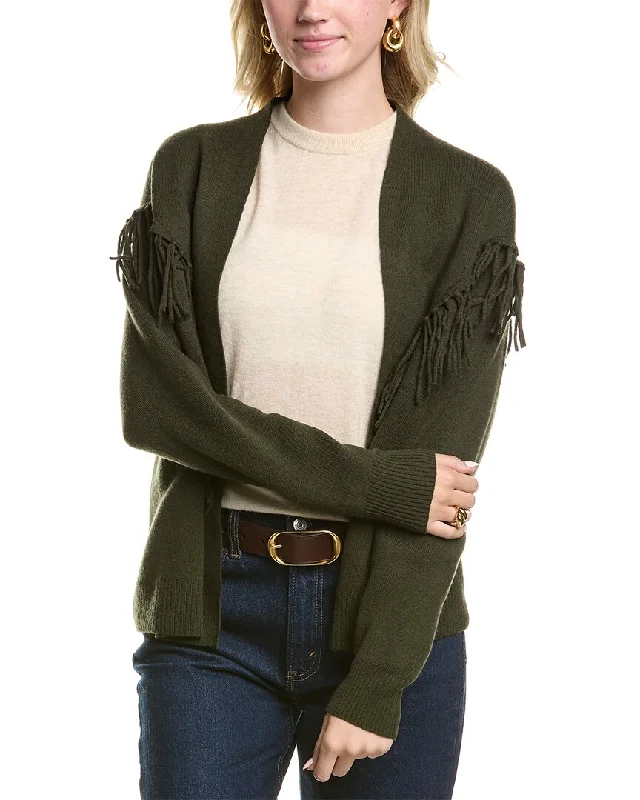 Women's Long Sleeve Turtleneck Cashmere SweatersMEIR Fringe Wool & Cashmere-Blend Cardigan