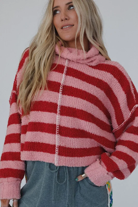 Open - Front Women's Cardigan - Style Mohair SweatersRuby Striped Turtleneck Top - Coral Multi