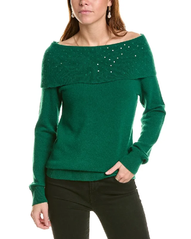 Cropped Women's Angora Blend Sweaters for a Trendy Looksofiacashmere Off-the-Shoulder Cashmere Sweater