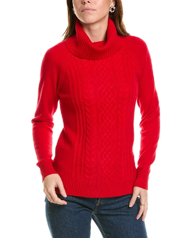 Hooded Women's Fleece - Lined Sweaters for Wintersofiacashmere Ornate Cable Front Turtleneck Cashmere Sweater