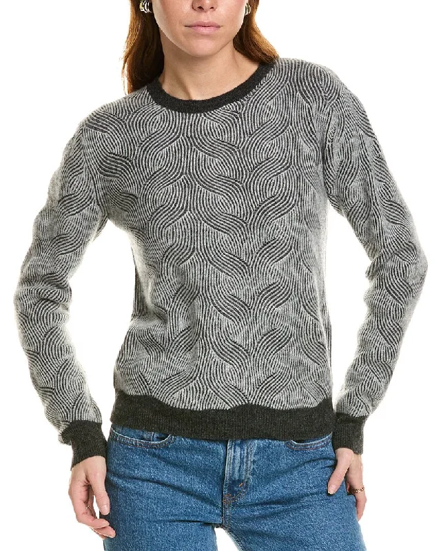 Button - Down Women's Shetland Wool Sweaters in Traditional Patternssofiacashmere Two-Tone Brioche Cable Cashmere Sweater